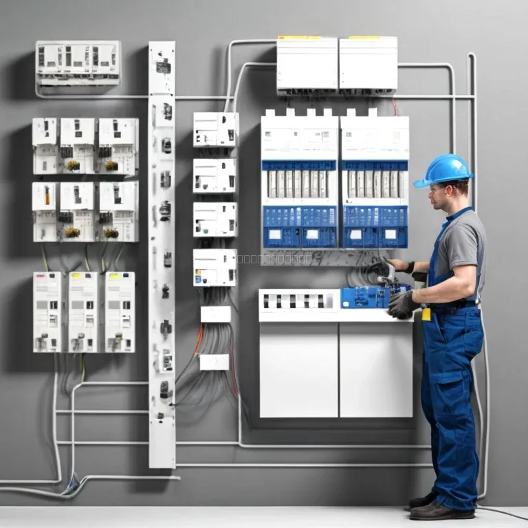 Técnico inspeccionando panel eléctrico y cableado estructurado